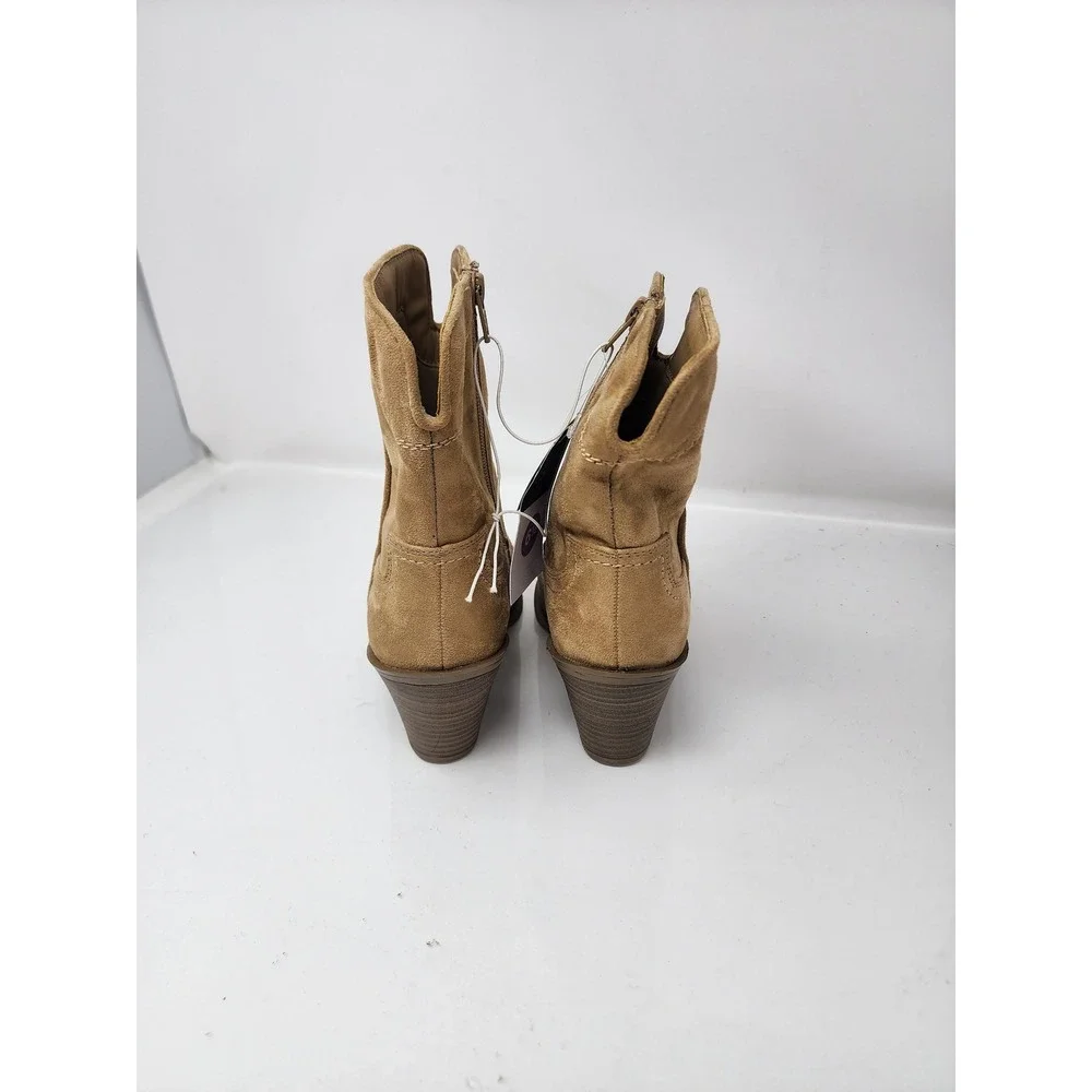 Universal Thread Womens Western Ankle Boots Tan Faux Suede Casual Size 6.5